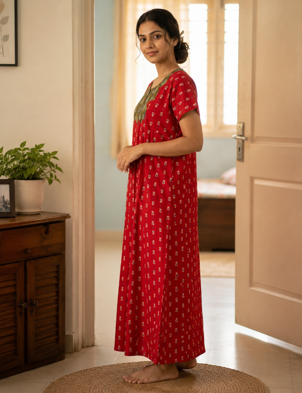 2XL Premium - Elegant Front Zip Cotton Nighty | premium pure cotton | Soft & Comfortable Daily Wear