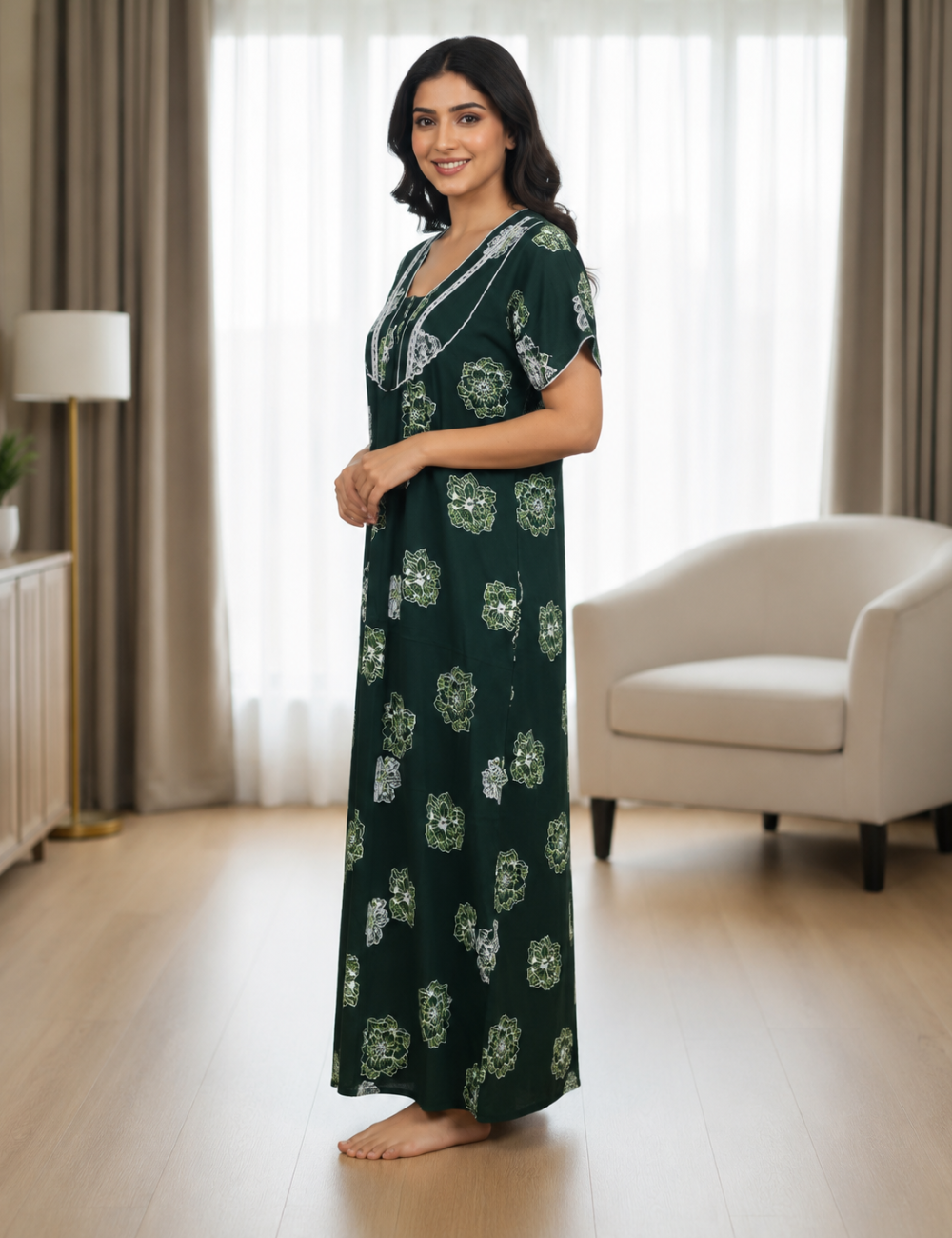 XL Premium - Elegant Front Zip Cotton Nighty | Soft & Comfortable Daily Wear