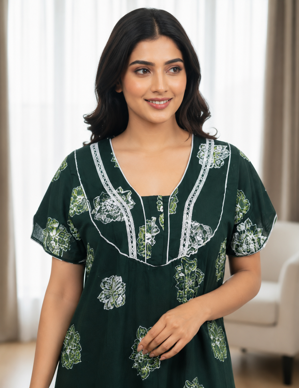 XL Premium - Elegant Front Zip Cotton Nighty | Soft & Comfortable Daily Wear