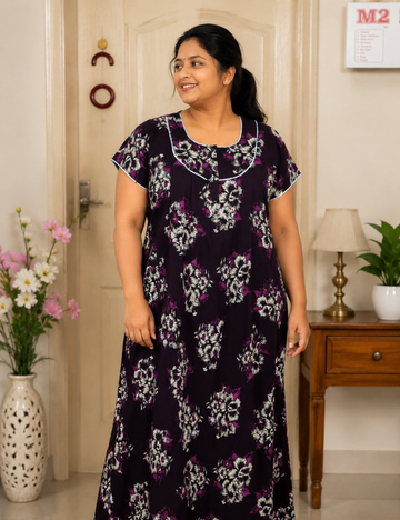 FreeSize - 50"/3xl|Premium | Elegant Front Zip Cotton Nighty |  pure cotton | Soft & Comfortable Daily Wear