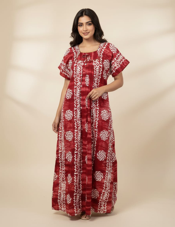 XL Premium - Elegant Designer|Boat Neck| Without Zip|Pure Cotton Nighty
