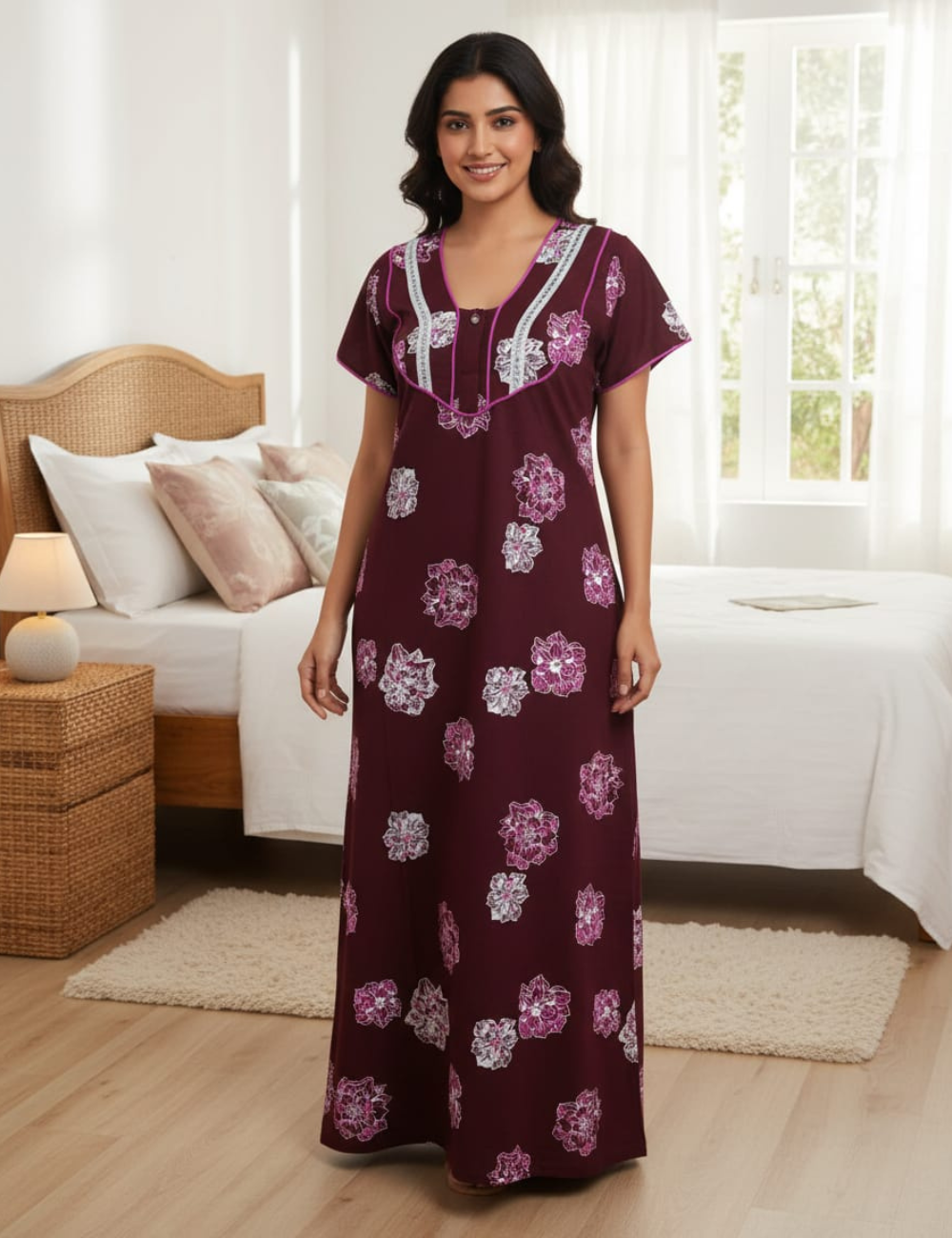 XL Premium - Elegant Front Zip Cotton Nighty | Soft & Comfortable Daily Wear