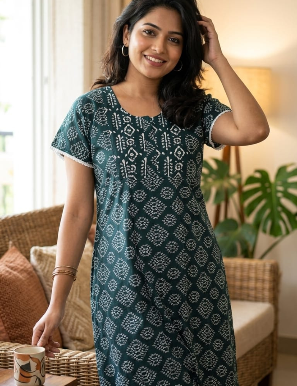 2XL Premium - Elegant Front Zip Cotton Nighty | premium pure cotton | Soft & Comfortable Daily Wear