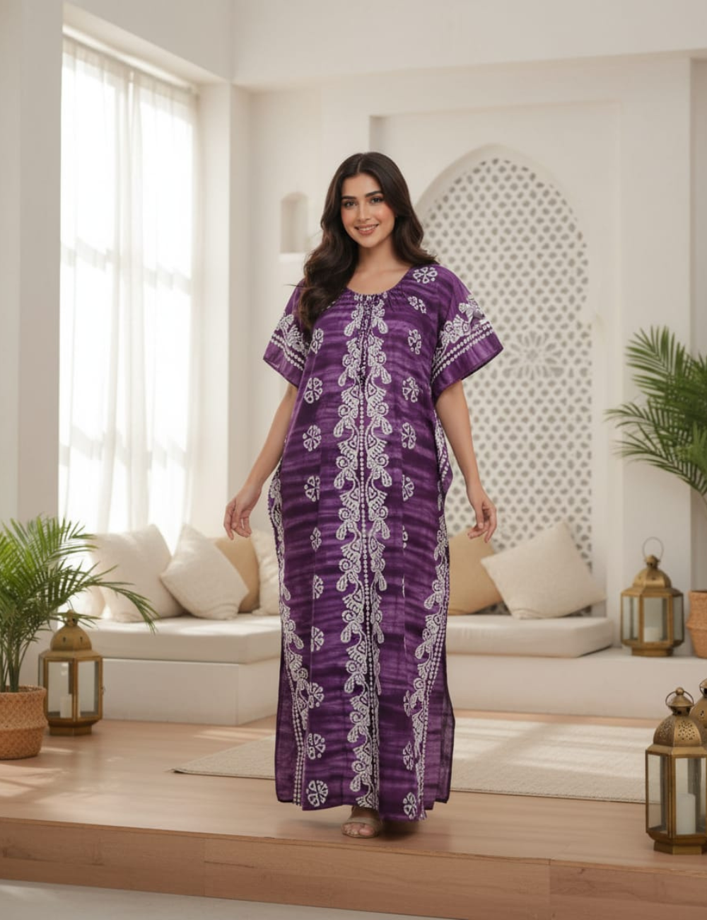 XL Premium - Elegant Designer|Boat Neck| Without Zip|Pure Cotton Nighty