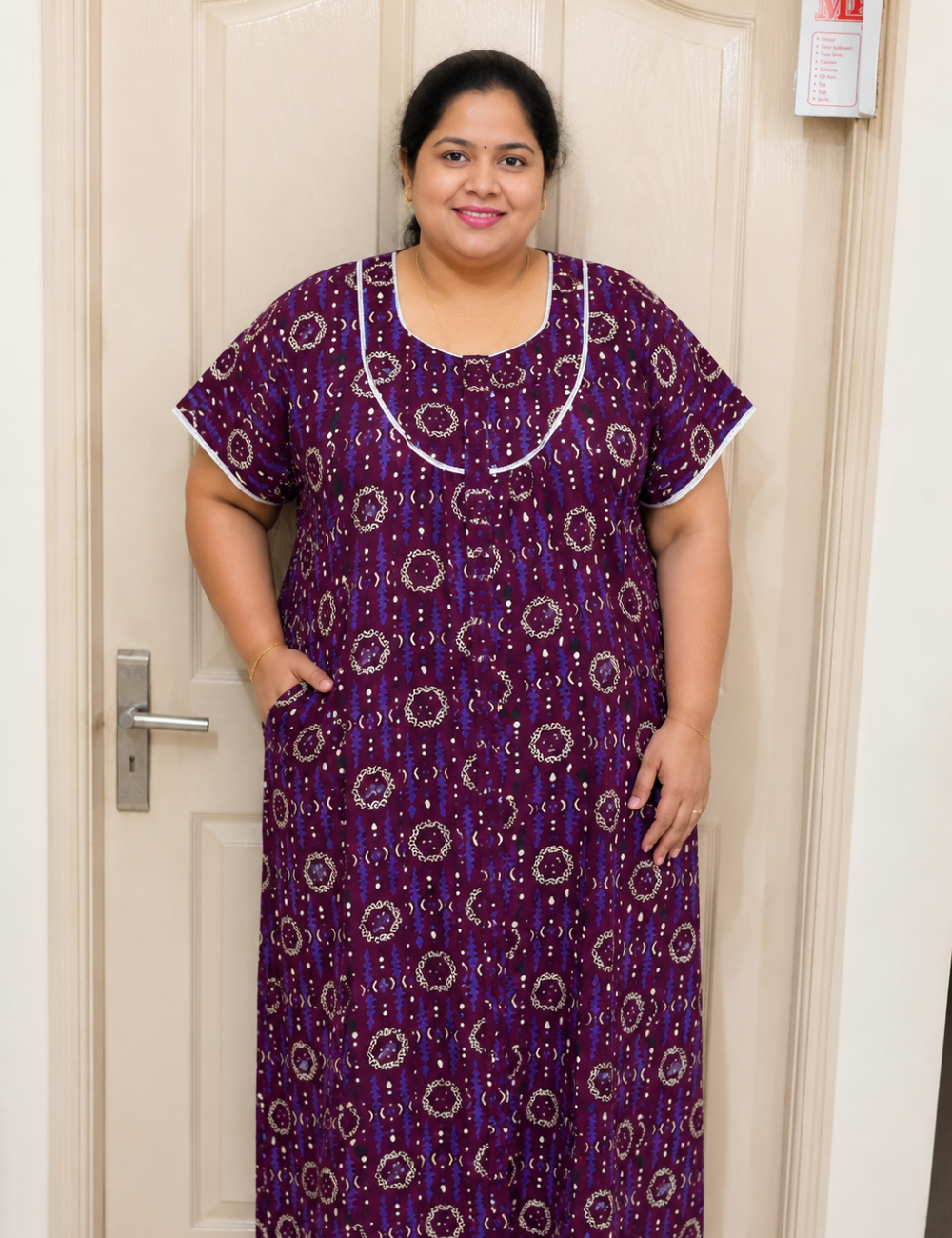 FreeSize - 50"/3xl|Premium | Elegant Front Zip Cotton Nighty |  pure cotton | Soft & Comfortable Daily Wear