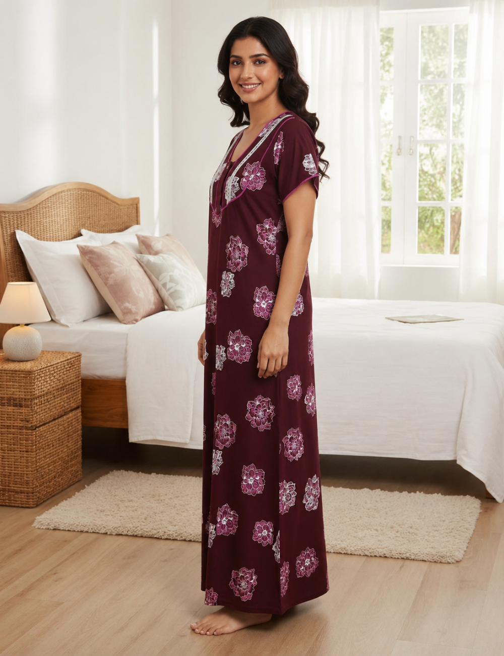 XL Premium - Elegant Front Zip Cotton Nighty | Soft & Comfortable Daily Wear