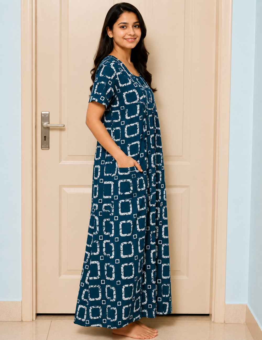 2XL Premium - Elegant Front Zip Cotton Nighty | premium pure cotton | Soft & Comfortable Daily Wear