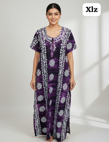 XL Premium - Elegant Designer| With Zip|Pure Cotton Nighty
