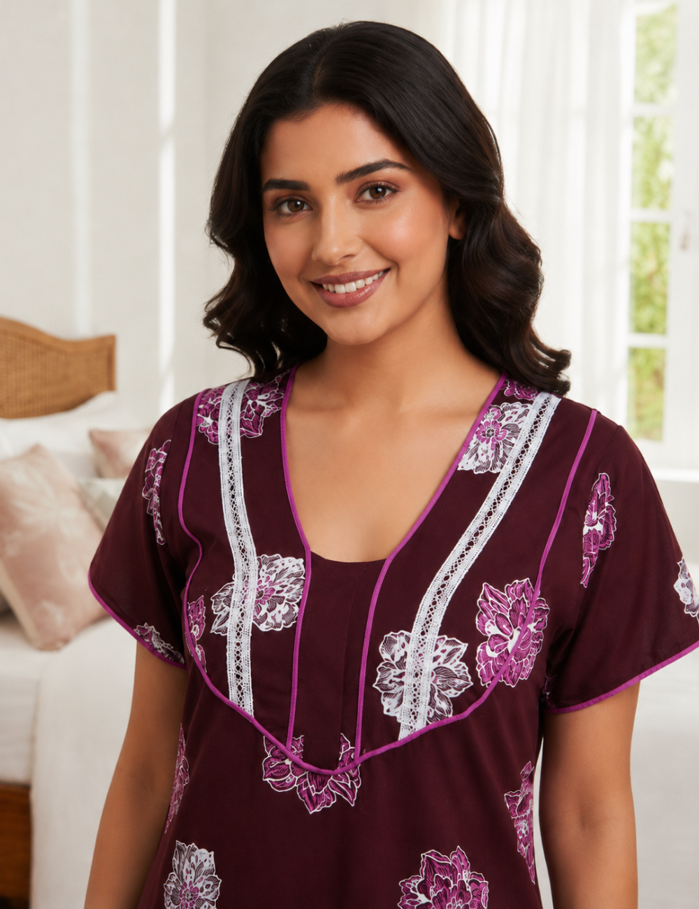 XL Premium - Elegant Front Zip Cotton Nighty | Soft & Comfortable Daily Wear
