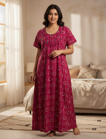 XL Premium - Elegant Front Zip Cotton Nighty | Soft & Comfortable Daily Wear