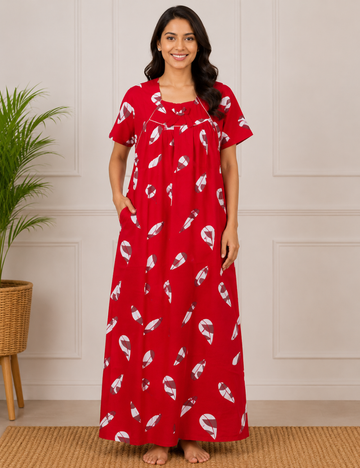 2XL - Size |Premium Pure Cotton | Boat Neck Nighty | with Pocket