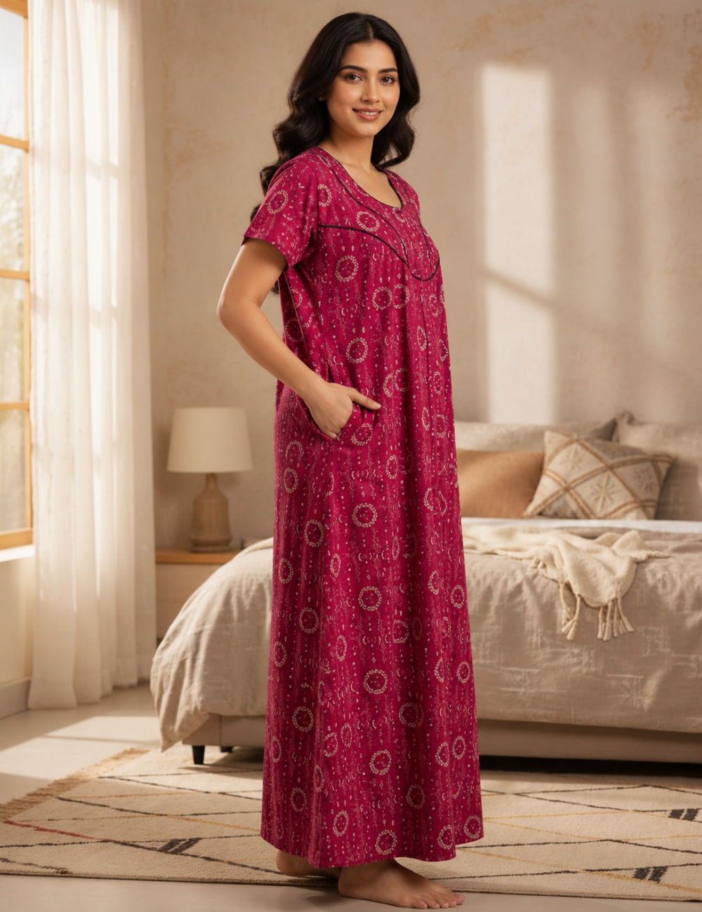 XL Premium - Elegant Front Zip Cotton Nighty | Soft & Comfortable Daily Wear