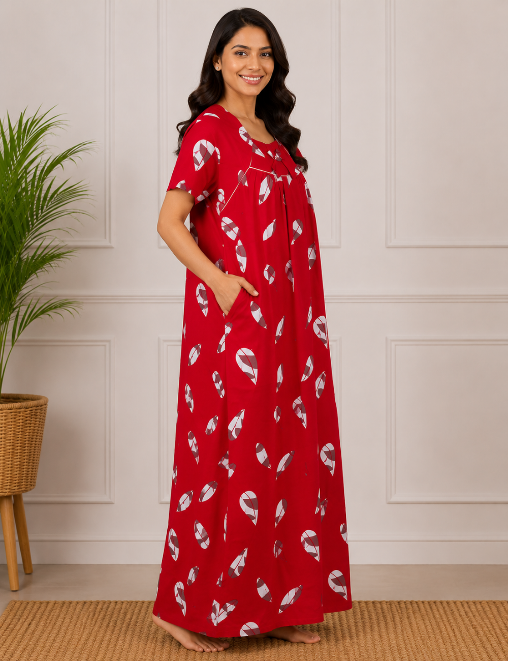 2XL - Size |Premium Pure Cotton | Boat Neck Nighty | with Pocket