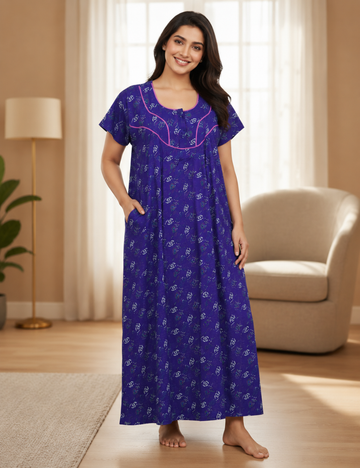 XL Premium - Elegant Front Zip Cotton Nighty | Soft & Comfortable Daily Wear