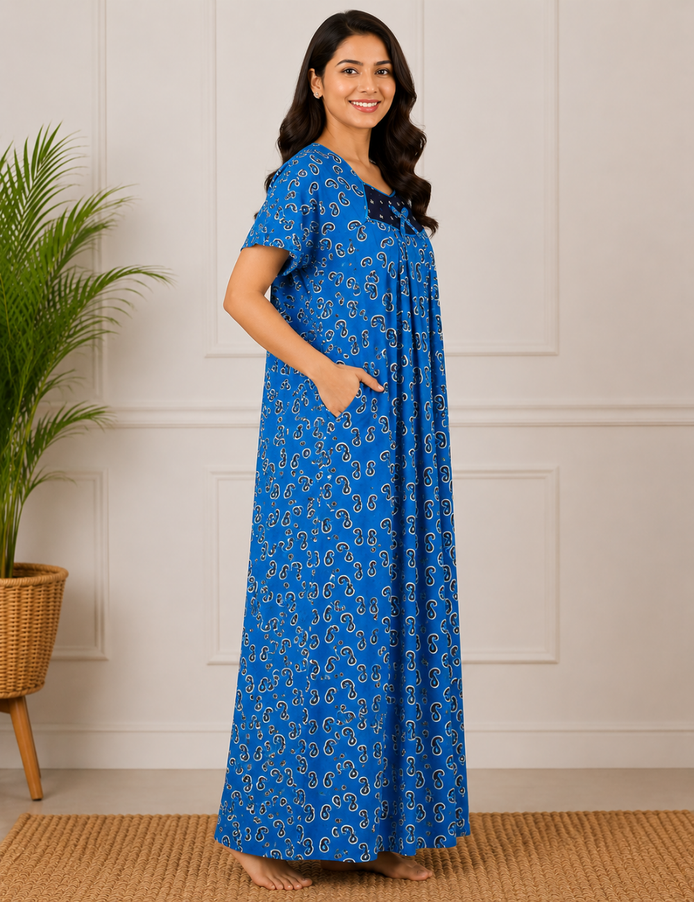 L - Size |Premium Pure Cotton | Boat Neck Nighty | with Pocket