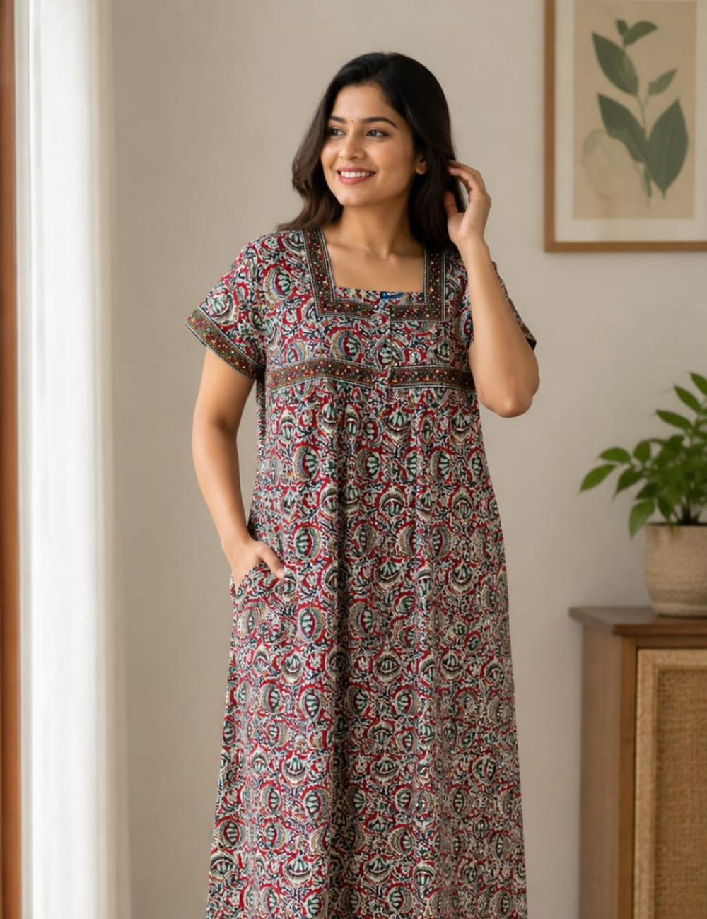 XL Premium Jyothi Cotton Printed Nighty for Women | Soft & Breathable Cotton | Relaxed Comfortable Fit