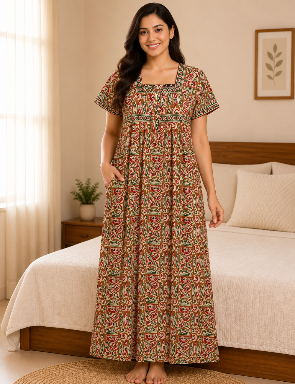 XL Premium Jyothi Cotton Printed Nighty for Women | Soft & Breathable Cotton | Relaxed Comfortable Fit