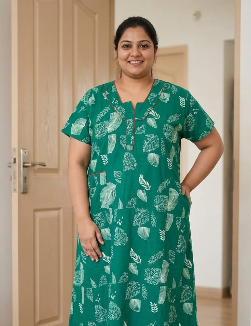 3xl Zip Pattern – Extra Comfort Plus Size Nightwear|Pure Cotton |