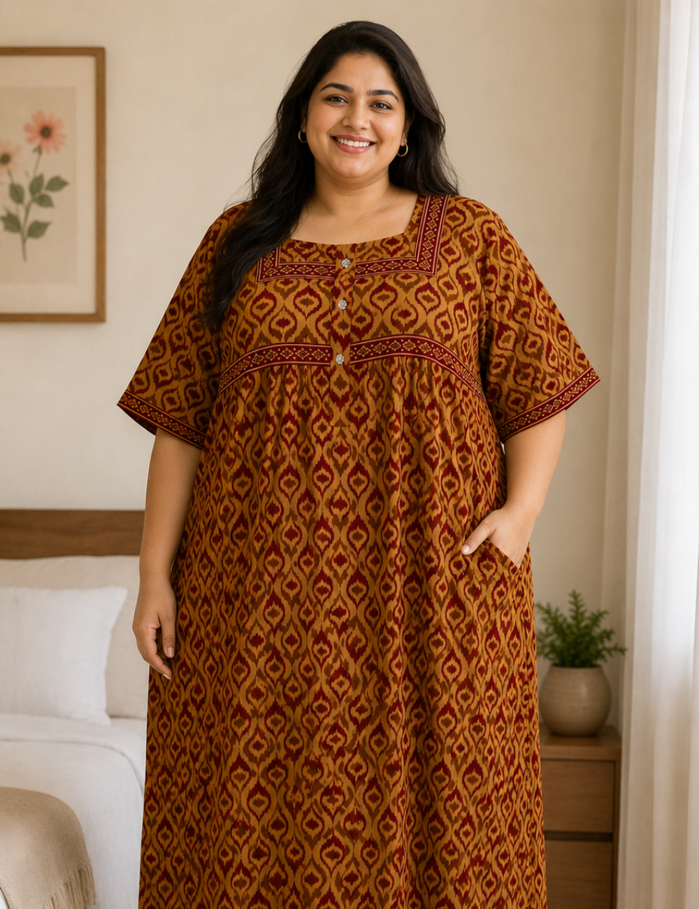 4xl/5XL Premium Jyothi Cotton Printed Nighty for Women | Soft & Breathable Cotton | Relaxed Comfortable Fit