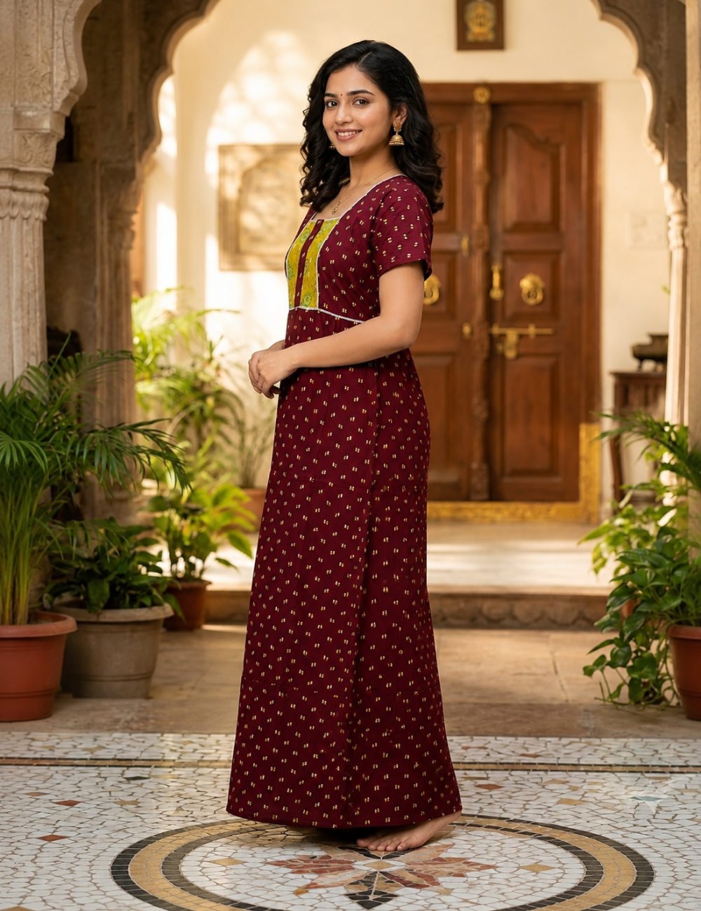 2XL Premium - Elegant Front Zip Cotton Nighty | premium pure cotton | Soft & Comfortable Daily Wear