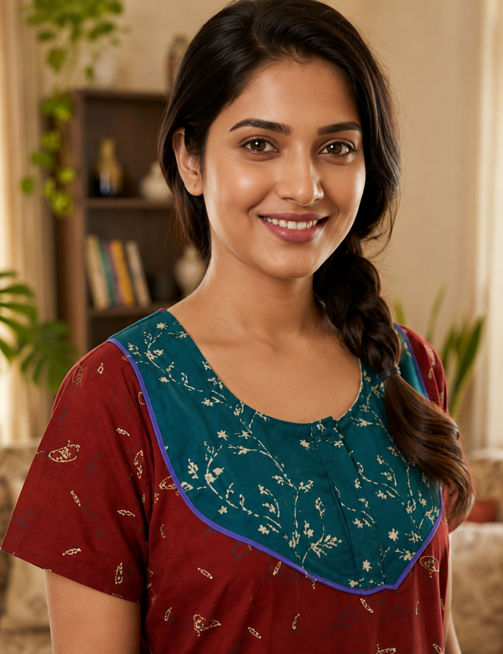 XL Premium - Elegant Designer| With Zip|Pure Cotton Nighty