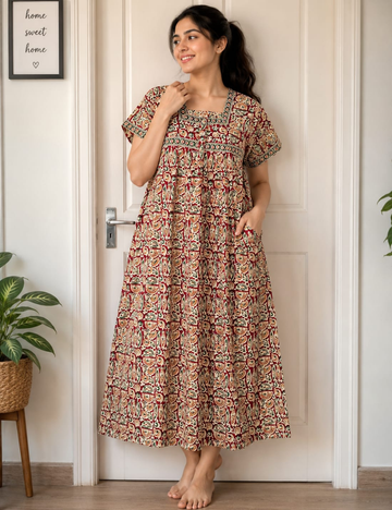 XL Premium Jyothi Cotton Printed Nighty for Women | Soft & Breathable Cotton | Relaxed Comfortable Fit