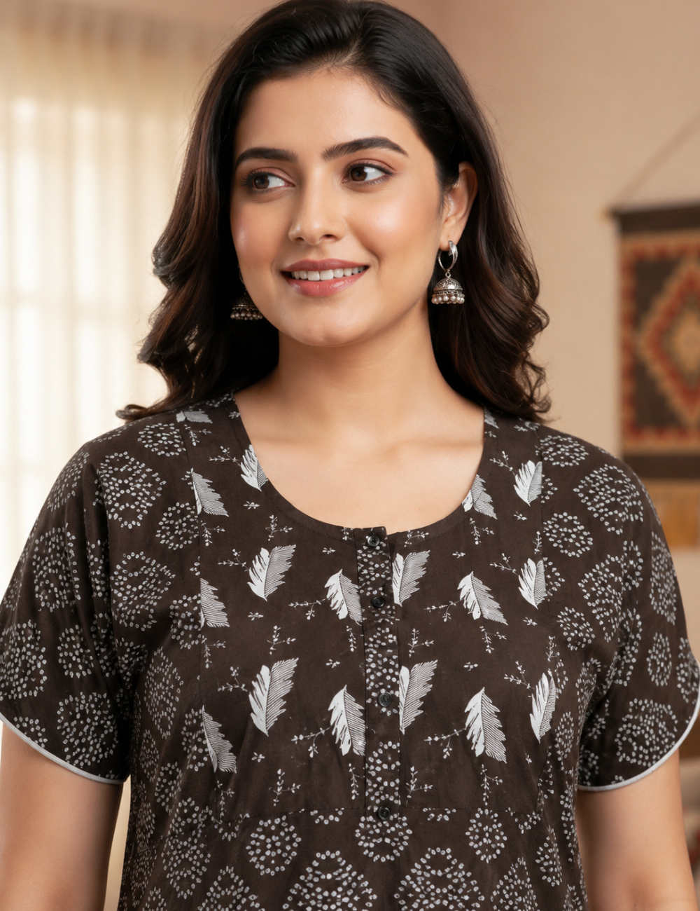 XL Premium - Elegant Designer| With Zip|Pure Cotton Nighty