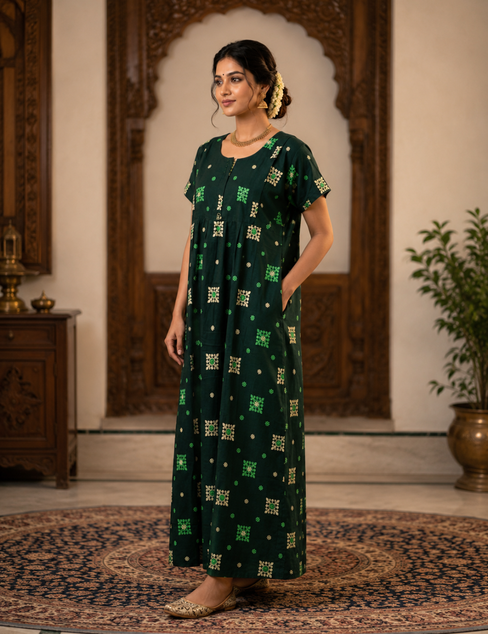 XXL Feeding Nighty for Women – Premium Cotton Maternity & Nursing Nighty|one centre zip and side 2 zip