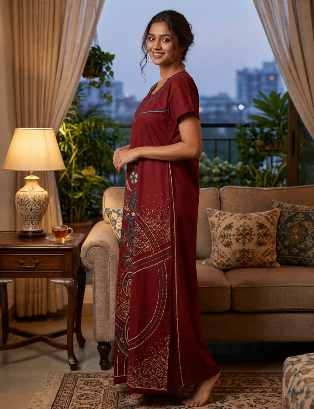 XL Premium - Elegant | Premium| With Zip|Pure Cotton Nighty