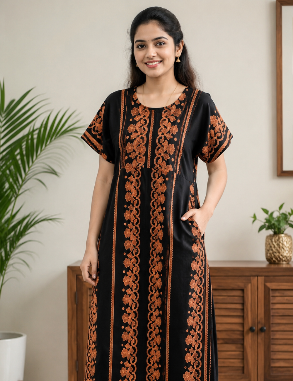XL Feeding Nighty for Women – Premium Pure Cotton Maternity & Nursing Nighty|one centre zip and side 2 zip