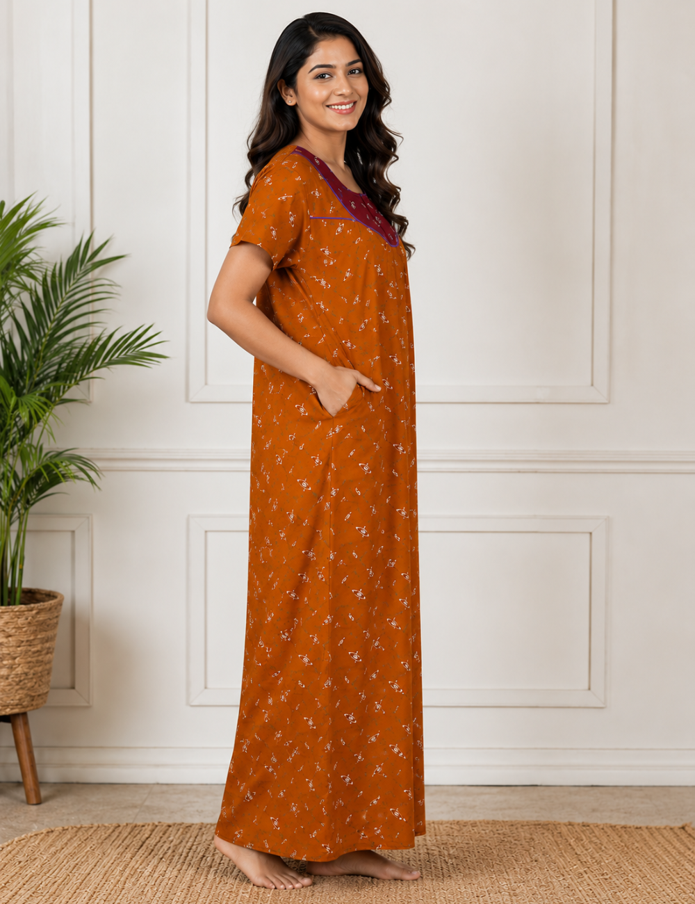 2XL Premium - Elegant Front Zip Cotton Nighty | premium pure cotton | Soft & Comfortable Daily Wear