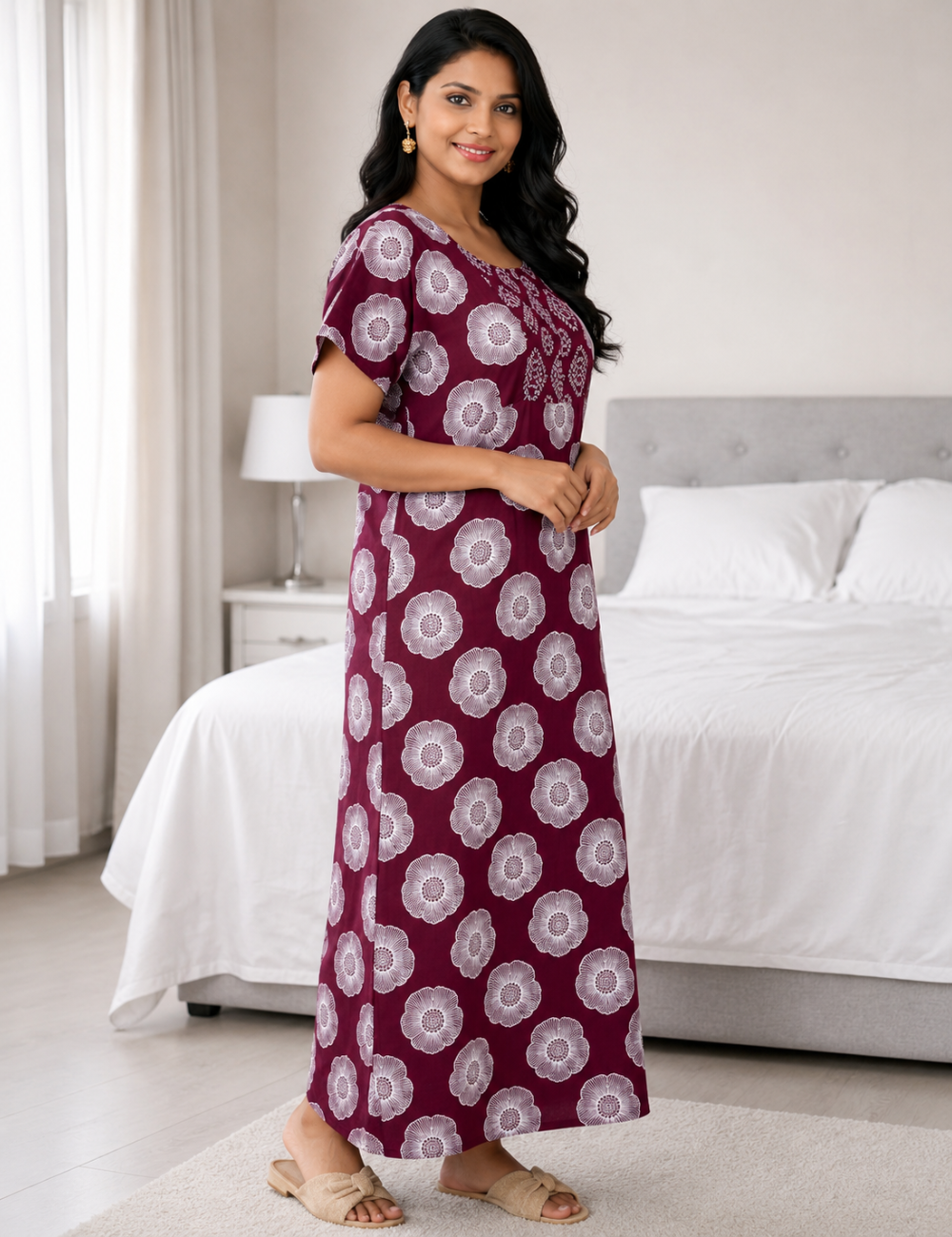 2XL Premium - Elegant Front Zip Cotton Nighty | premium pure cotton | Soft & Comfortable Daily Wear (Copy)