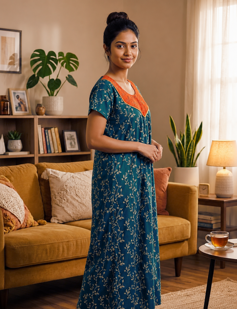 XL Premium - Elegant Designer| With Zip|Pure Cotton Nighty