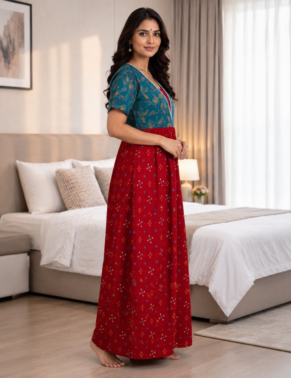 XL Premium - Elegant Designer| Without Zip|Pure Cotton Nighty