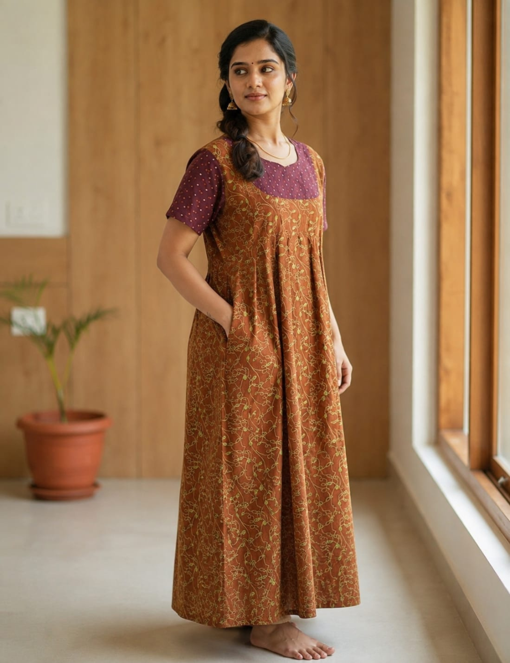 2XL Women's Premium Designer |With Rope|Pure cotton |Without Zip Pattern Nighty | Soft Comfortable Daily Wear Nightdress