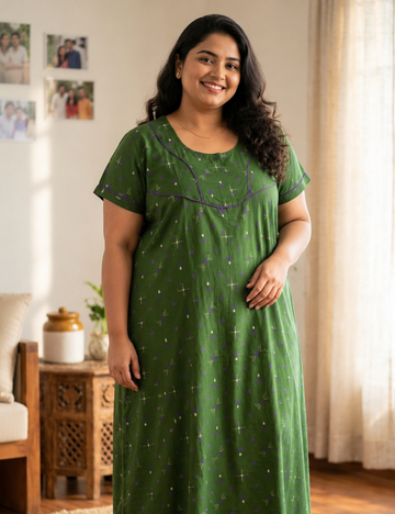 FreeSize - 50"/3xl|Premium | Elegant Front Zip Cotton Nighty |  pure cotton | Soft & Comfortable Daily Wear