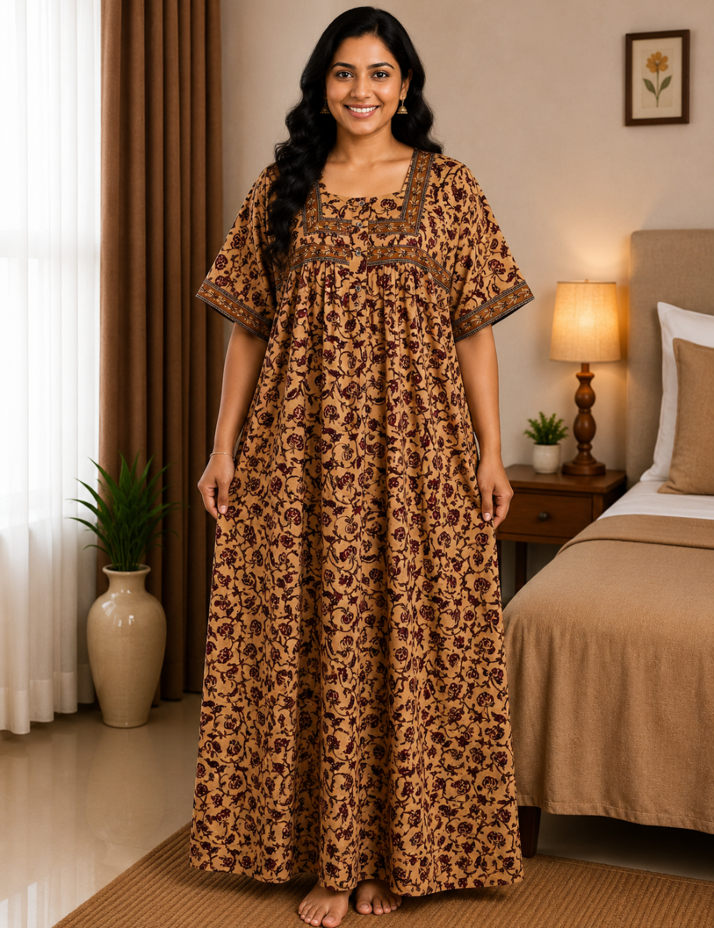 2xl/3XL Premium Jyothi Cotton Printed Nighty for Women | Soft & Breathable Cotton | Relaxed Comfortable Fit|