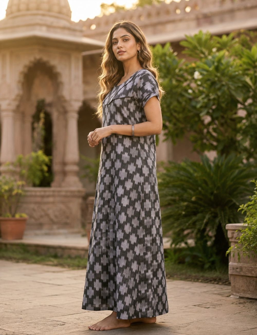 2XL Premium - Elegant Front Zip Cotton Nighty | premium pure cotton | Soft & Comfortable Daily Wear