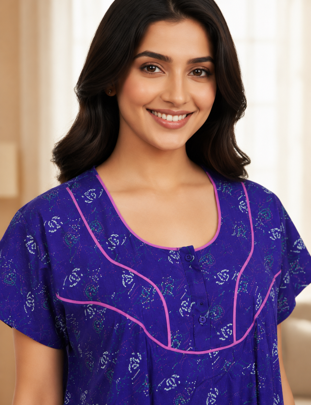 XL Premium - Elegant Front Zip Cotton Nighty | Soft & Comfortable Daily Wear
