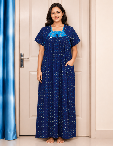 L - Size |Premium Pure Cotton | Boat Neck Nighty | with Pocket