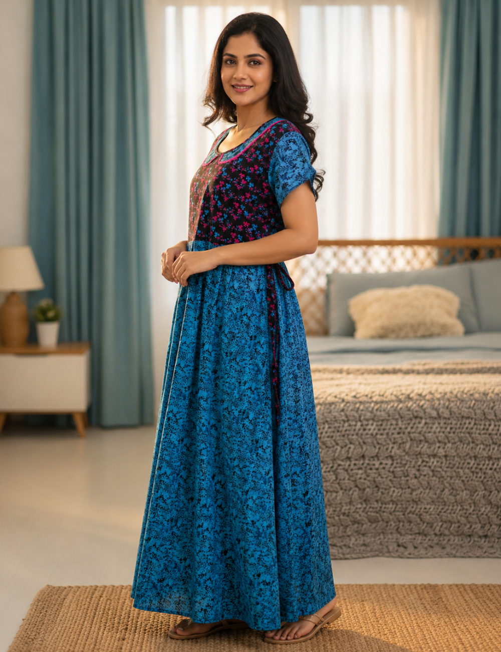 2XL Premium Frock Nighty with Adjustable Side Rope | Soft & Comfortable Daily Wear |Without Zip Pattern