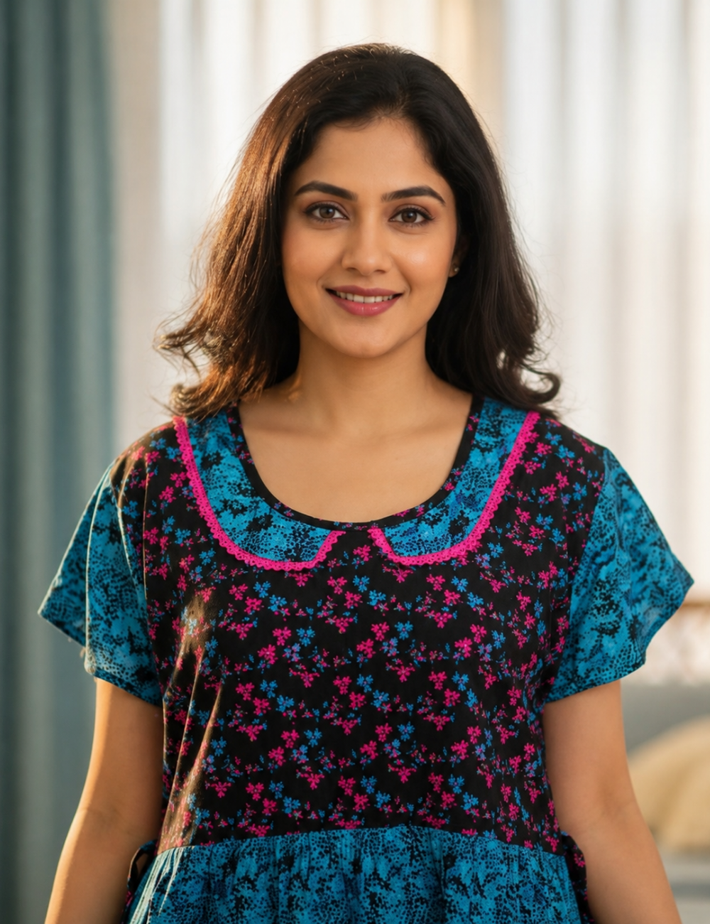 2XL Premium Frock Nighty with Adjustable Side Rope | Soft & Comfortable Daily Wear |Without Zip Pattern