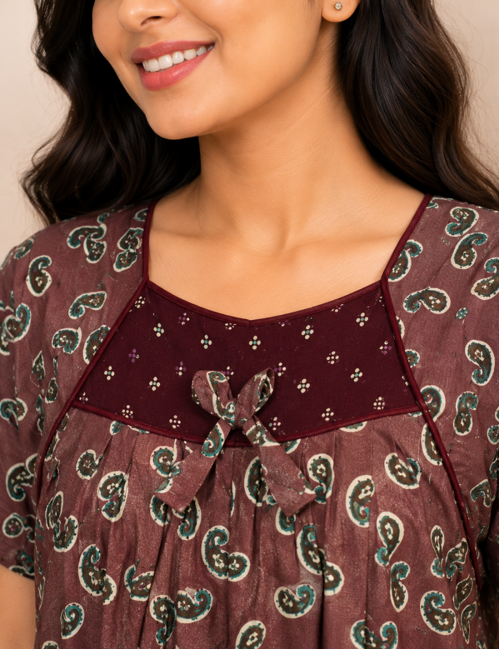 L - Size |Premium Pure Cotton | Boat Neck Nighty | with Pocket
