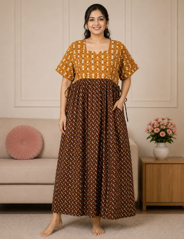 2XL Women's Premium Frock |With Rope|Pure cotton |Without Zip Pattern Nighty | Soft Comfortable Daily Wear Nightdress