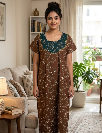 XL Premium - Elegant Designer| With Zip|Pure Cotton Nighty