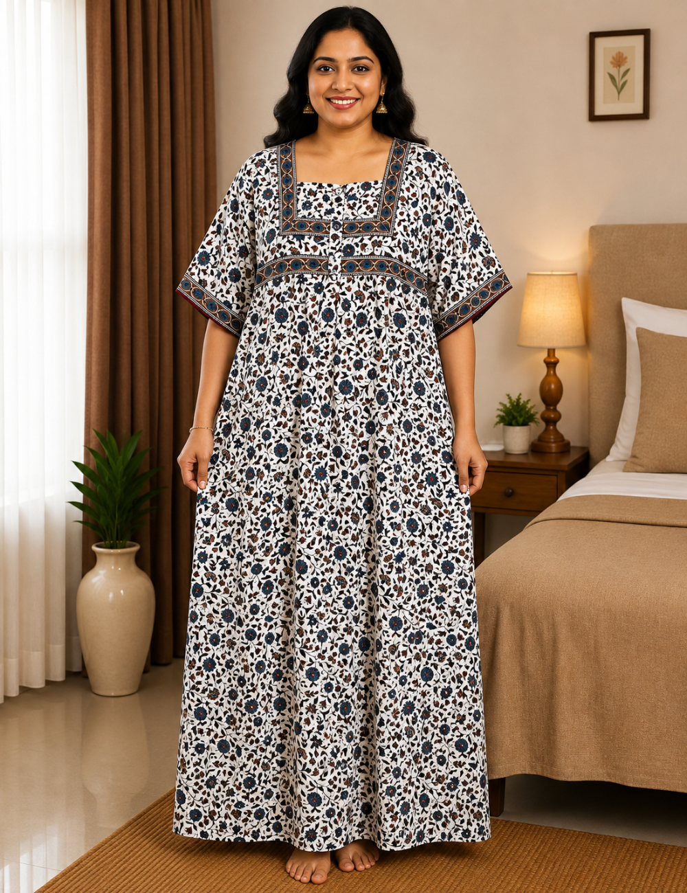 2xl/3XL Premium Jyothi Cotton Printed Nighty for Women | Soft & Breathable Cotton | Relaxed Comfortable Fit|