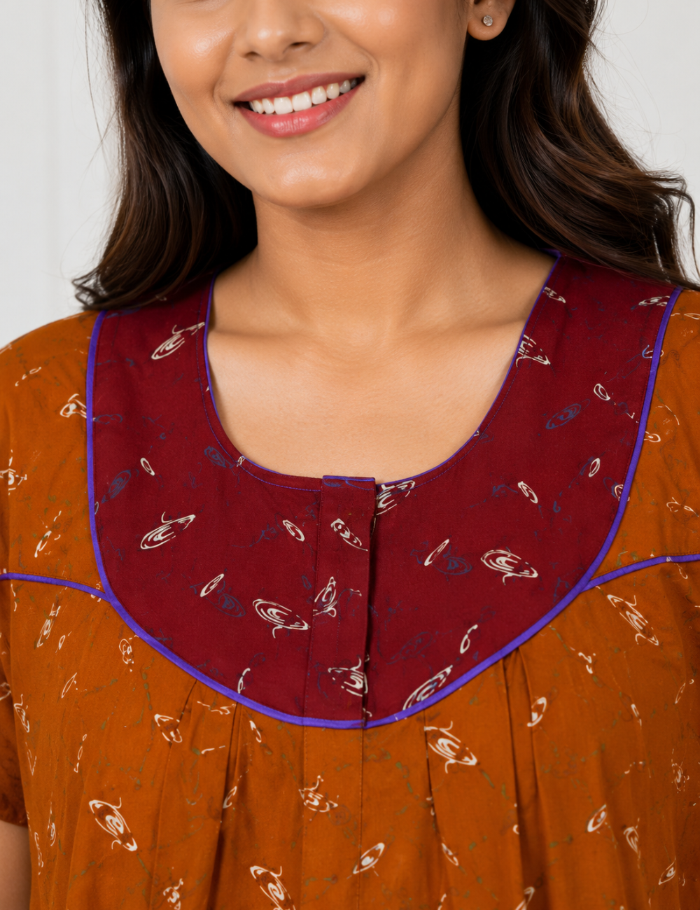 2XL Premium - Elegant Front Zip Cotton Nighty | premium pure cotton | Soft & Comfortable Daily Wear