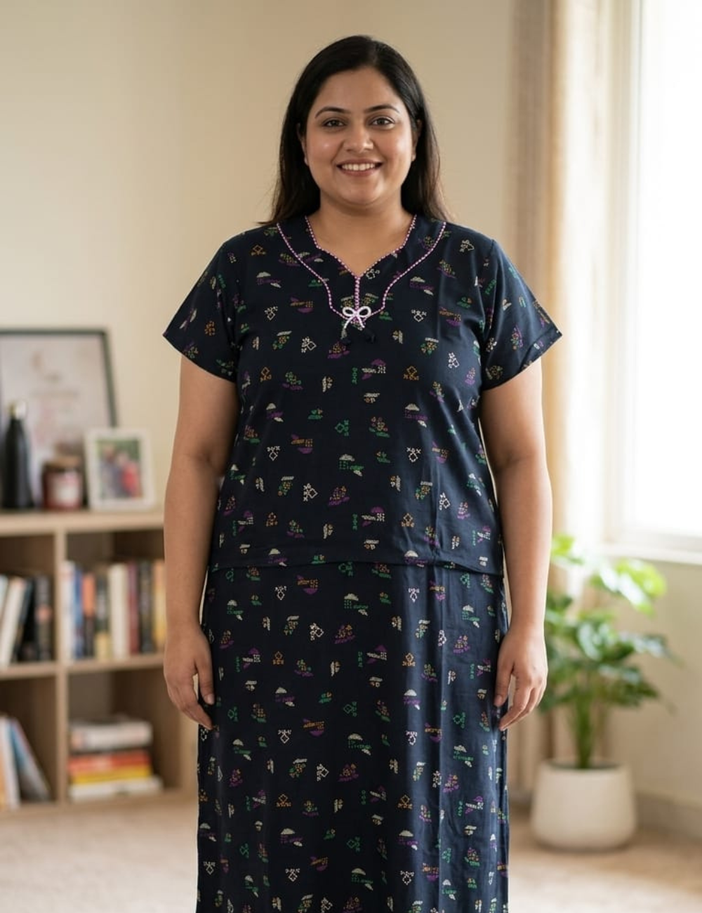 3xl Designer neck– Extra Comfort Plus Size Nightwear|Pure Cotton |