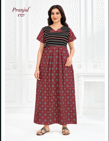 3xl Designer neck–No Zip|Extra Comfort Plus Size Nightwear|Pure Cotton | pranjul nighties