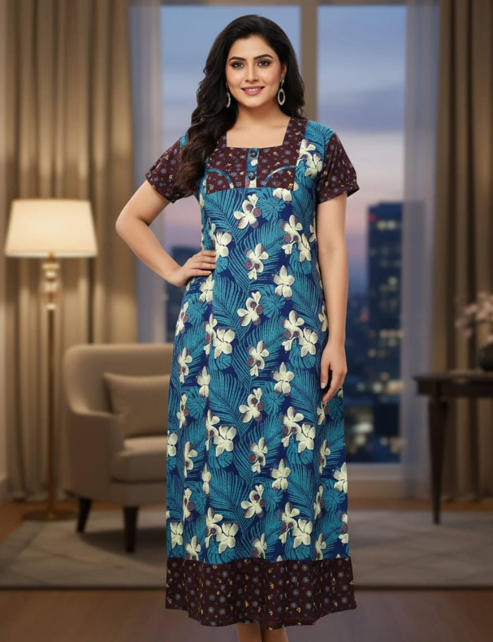 2XL Premium Frock Nighty with Adjustable Side Rope | Soft & Comfortable Daily Wear |Without Zip Pattern